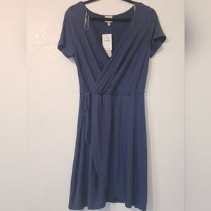 Como Vintage Blue Striped V-Neck Wrap Dress